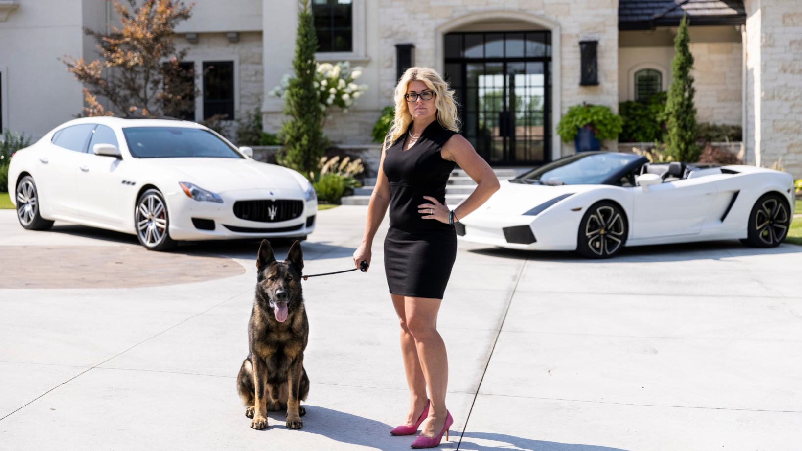 protection dog maserati sports car boise Woman, German Shepherd, luxury cars.