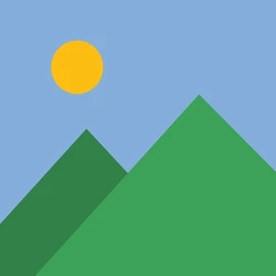 Illustration of sun over green mountains.